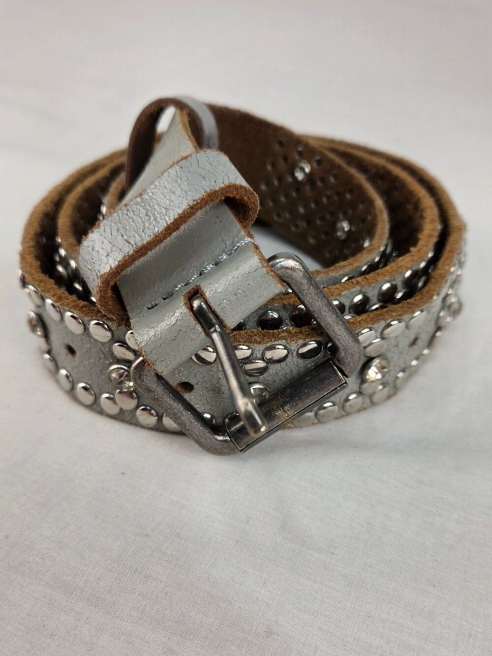 Becksöndergaard Gray Studded Belt with Rhinestone Accents Size M 36-37 in